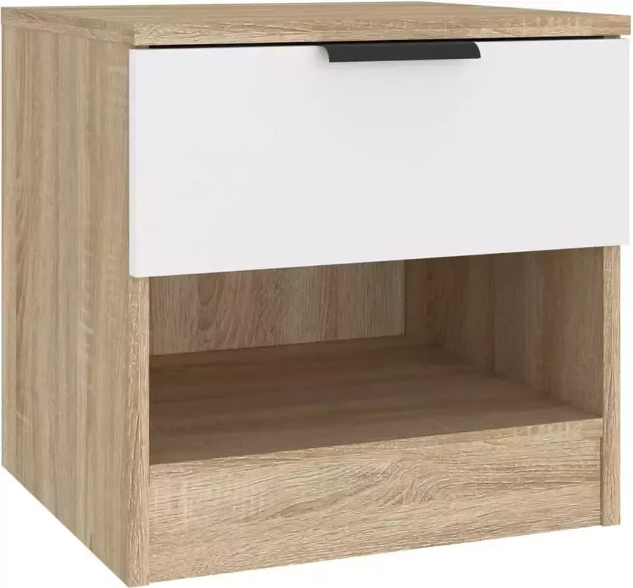 Maison Exclusive Nachtkastje bewerkt hout wit en sonoma eikenkleurig
