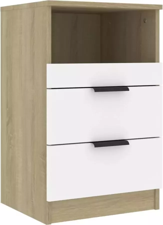 Maison Exclusive Nachtkastje bewerkt hout wit en sonoma eikenkleurig