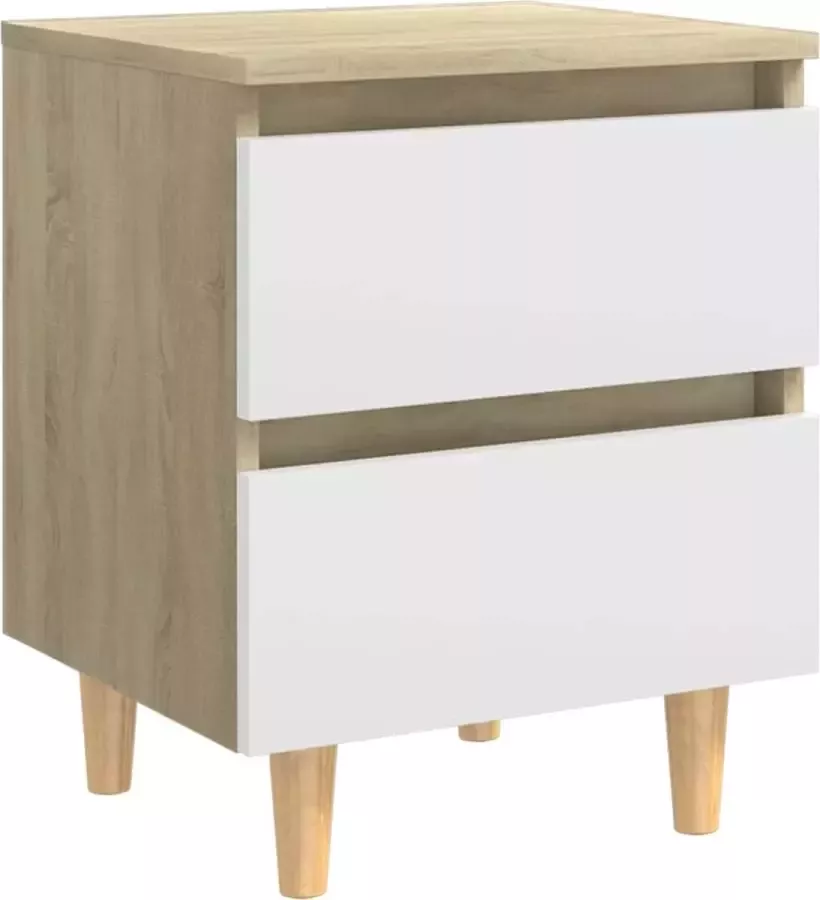 Maison Exclusive Nachtkastje met grenenhouten poten 40x35x50 cm wit sonoma eiken