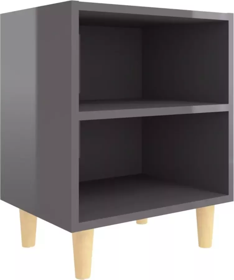 Maison Exclusive Nachtkastje met houten poten 40x30x50 cm hoogglans grijs - Foto 2