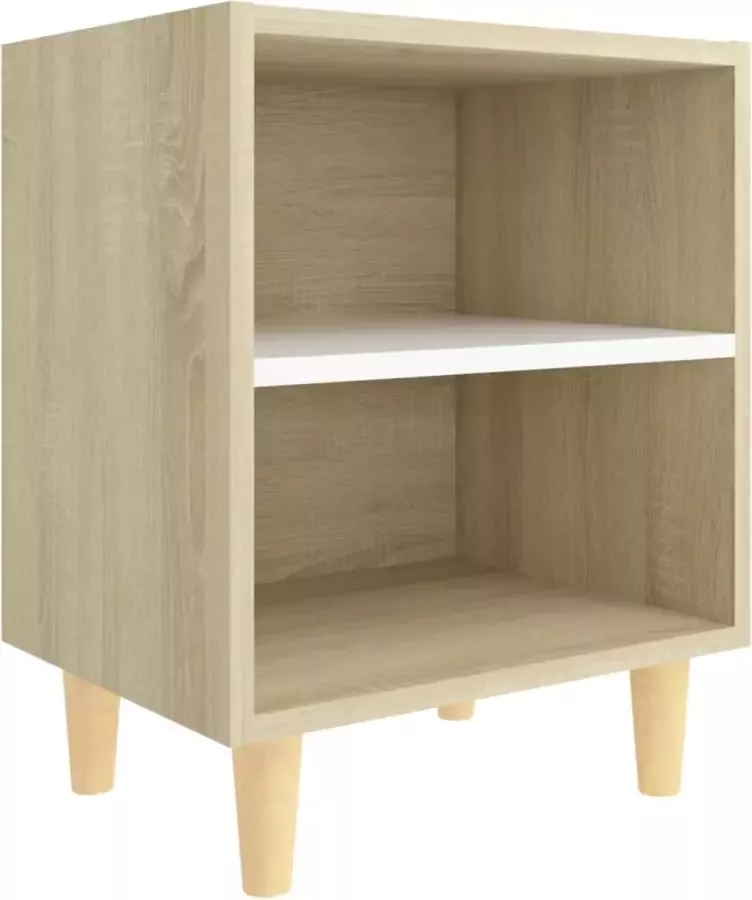 Maison Exclusive Nachtkastje met houten poten 40x30x50 cm sonoma eikenkleur wit