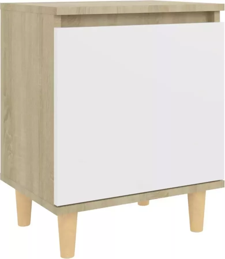 Maison Exclusive Nachtkastje met houten poten 40x30x50 cm sonoma eikenkleur wit - Foto 2