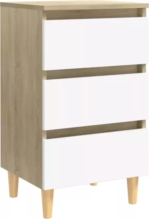 Maison Exclusive Nachtkastje met houten poten 40x35x69 cm wit sonoma eikenkleur