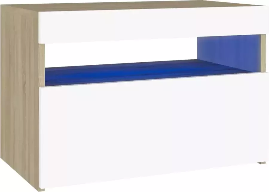 Maison Exclusive Nachtkastje met LED-verlichting 60x35x40 cm wit en sonoma eiken