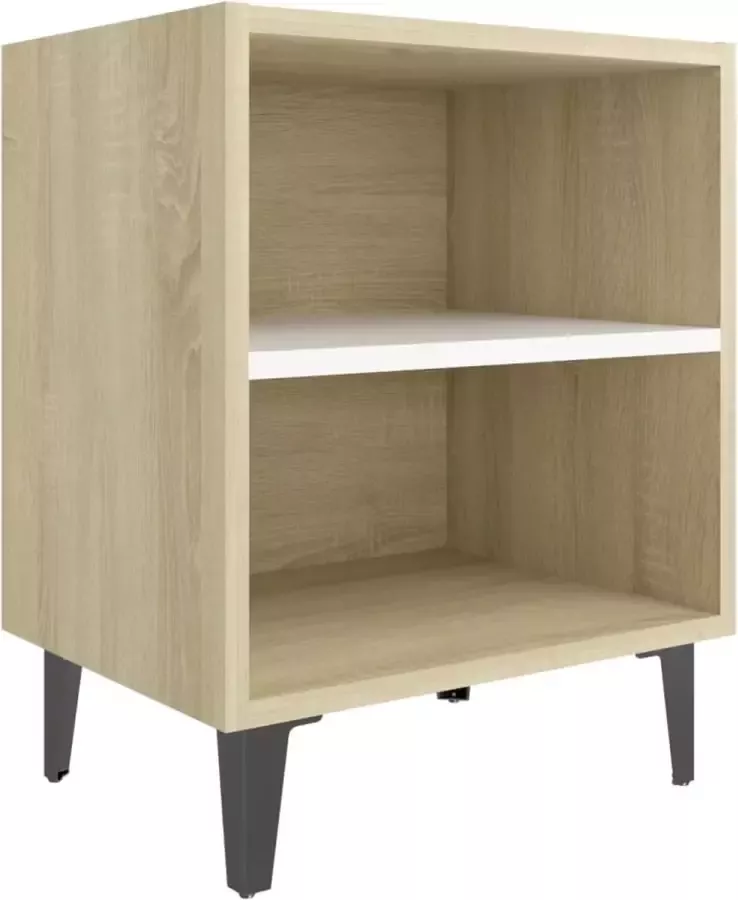 Maison Exclusive Nachtkastje met metalen poten 40x30x50 cm sonoma eikenkleur wit