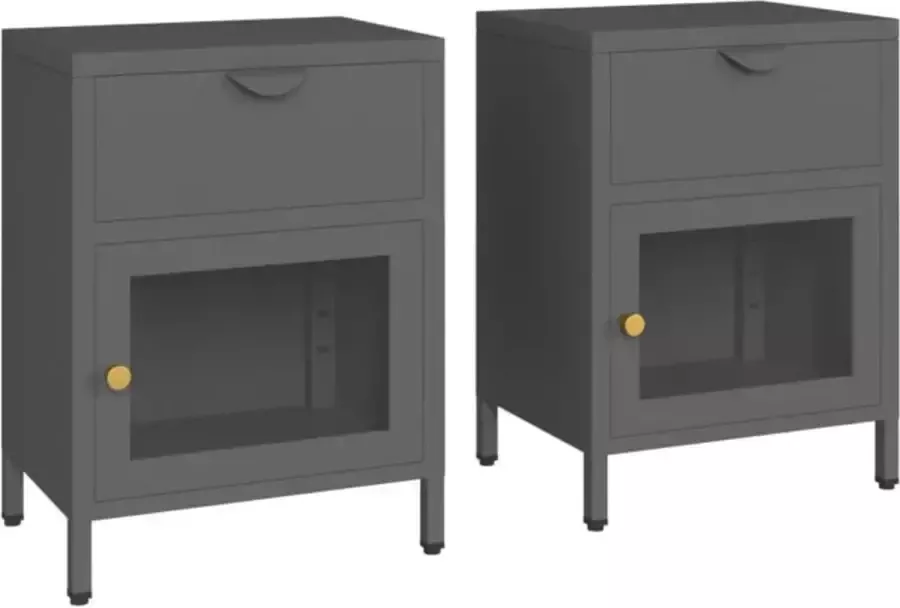 Maison Exclusive Nachtkastjes 2 st 40x30x54 5 cm staal en glas antracietkleurig