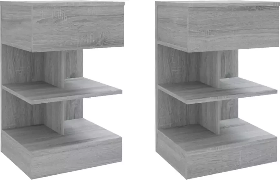 Maison Exclusive Nachtkastjes 2 st 40x35x65 cm bewerkt hout grijs sonoma eiken