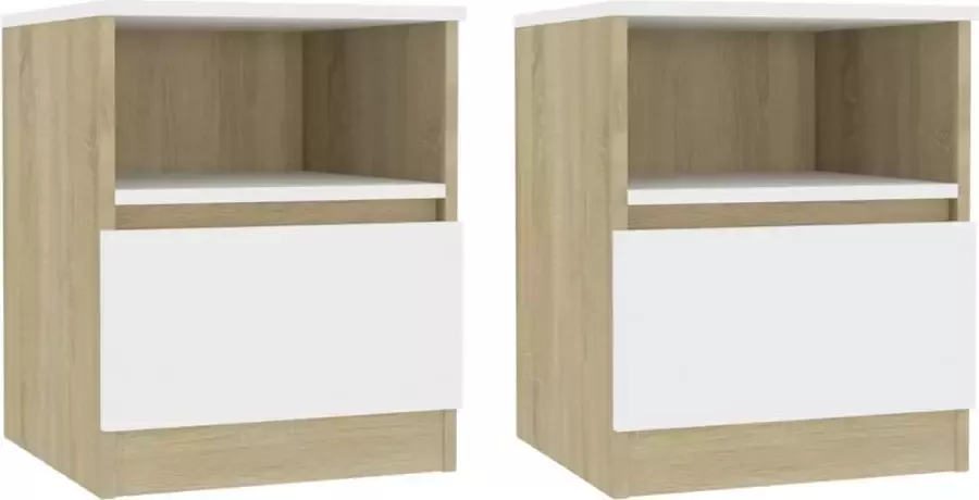 Maison Exclusive Nachtkastjes 2 st 40x40x50 cm spaanplaat wit sonoma eikenkleur