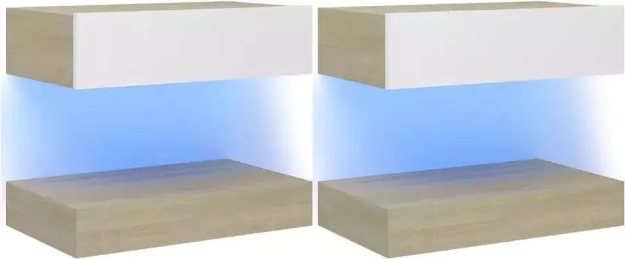 Maison Exclusive Nachtkastjes 2 st 60x35 cm spaanplaat wit sonoma eikenkleurig