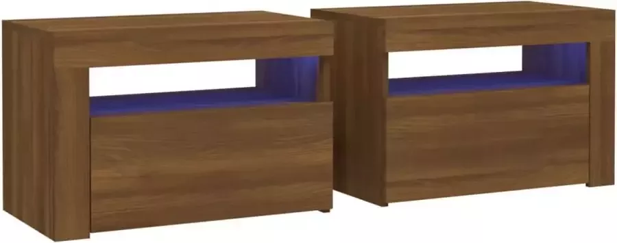 Maison Exclusive Nachtkastjes 2 st met LED's 60x35x40 cm bruineikenkleurig