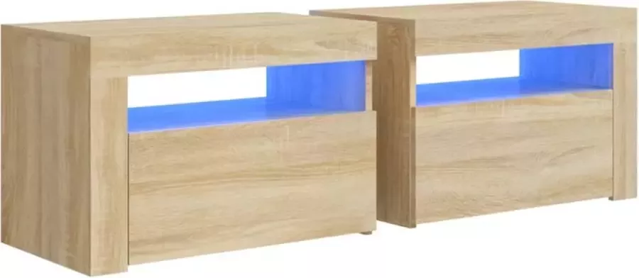 Maison Exclusive Nachtkastjes 2 st met LED's 60x35x40 cm sonoma eikenkleurig