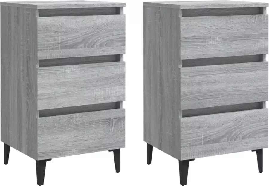 Maison Exclusive Nachtkastjes 2 st met metalen poten 40x35x69 cm grijs sonoma