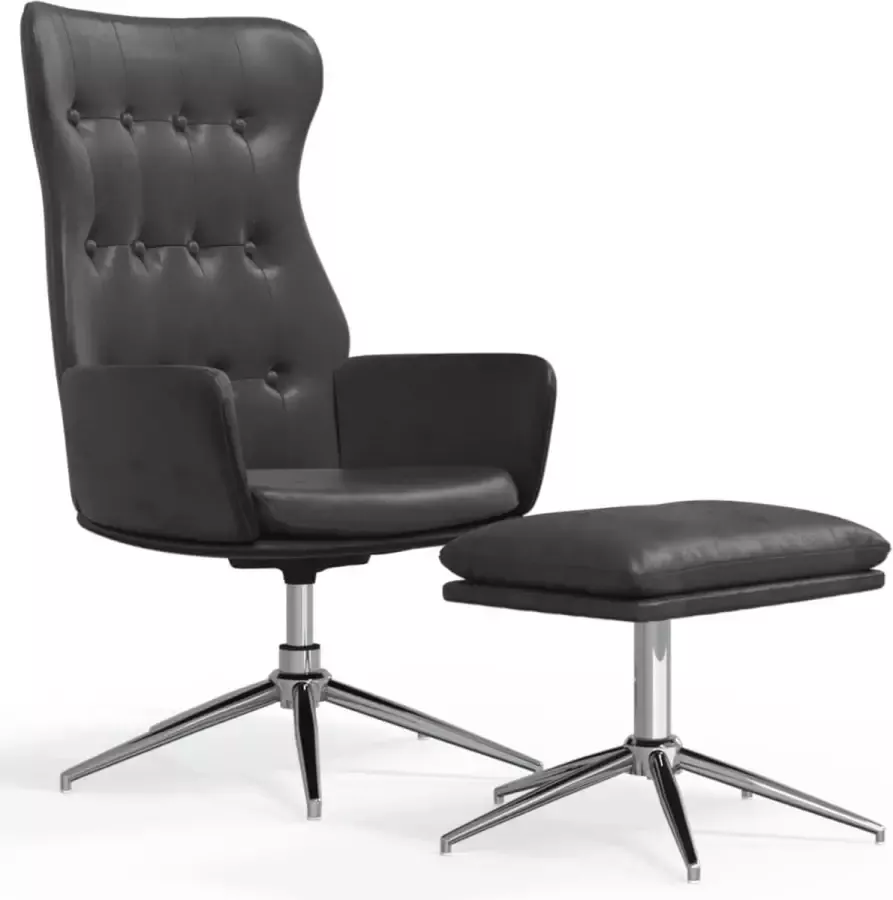 Maison Exclusive Relaxstoel met voetenbank kunstleer glanzend zwart
