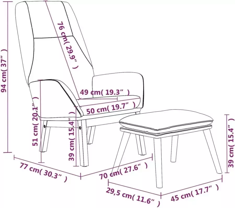 Maison Exclusive Relaxstoel met voetenbank stof zwart