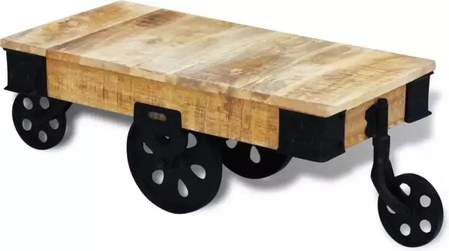 Maison Exclusive Salontafel op wieltjes ruw mangohout