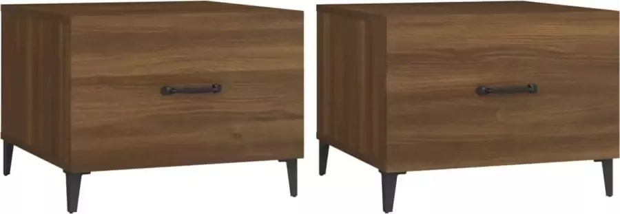 Maison Exclusive Salontafels 2 st met metalen poten 50x50x40 cm bruineikenkleur