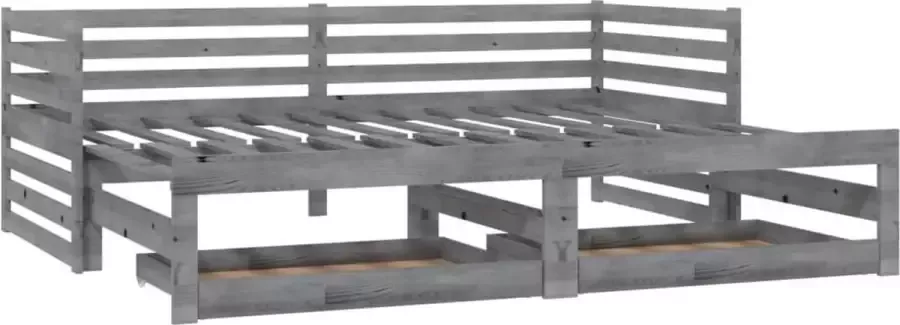 Maison Exclusive Slaapbank uitschuifbaar massief grenenhout grijs 2x(90x200) cm