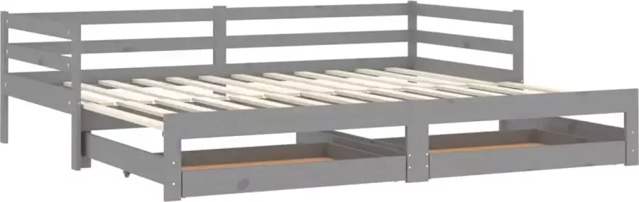 Maison Exclusive Slaapbank uitschuifbaar massief grenenhout grijs 2x(90x200) cm