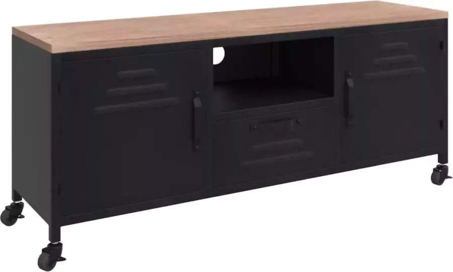 Maison Exclusive Tv-meubel 110x30x43 cm ijzer en massief vurenhout zwart