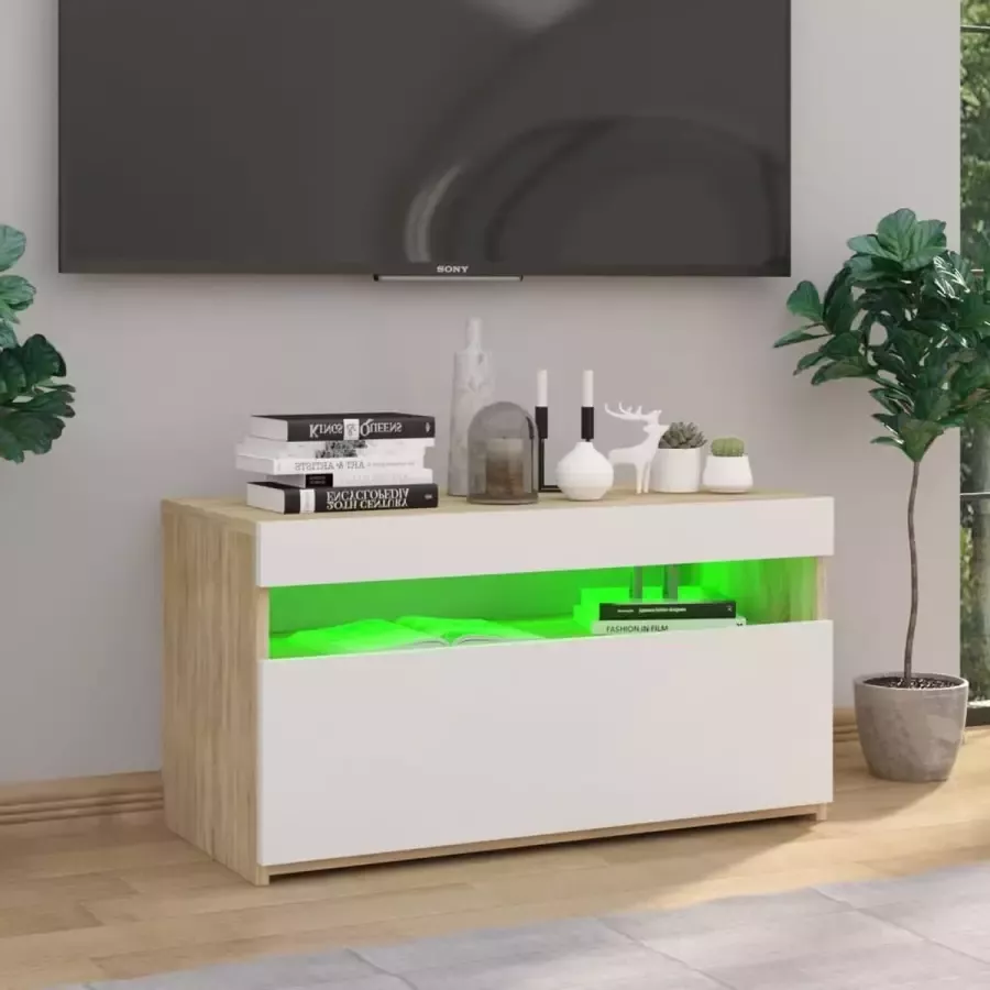 Maison Exclusive Tv-meubel LED-verlichting 75x35x40 cm wit en sonoma eikenkleur