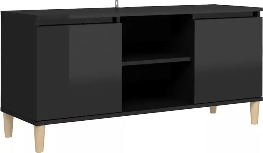 Maison Exclusive Tv-meubel met houten poten 103 5x35x50 cm hoogglans zwart