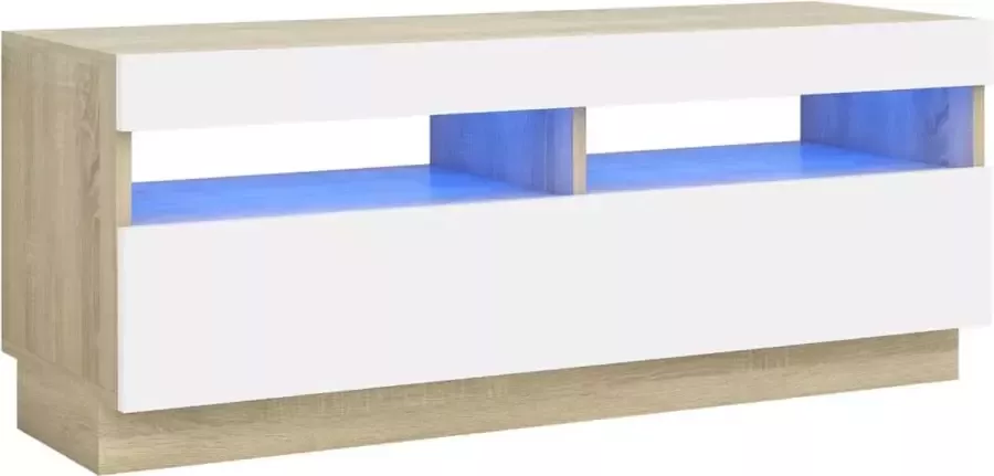 Maison Exclusive Tv-meubel met LED-verlichting 100x35x40 cm wit en sonoma eiken