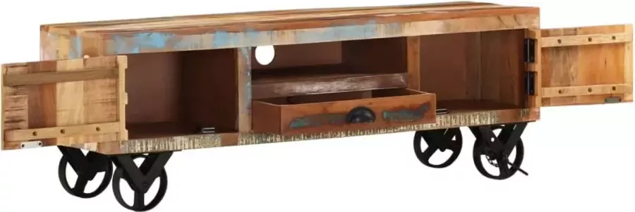 Maison Exclusive Tv-meubel met wieltjes 110x30x37 cm massief gerecycled hout