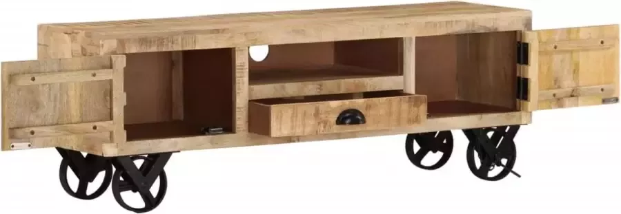 Maison Exclusive Tv-meubel met wieltjes 110x30x37 cm ruw mangohout