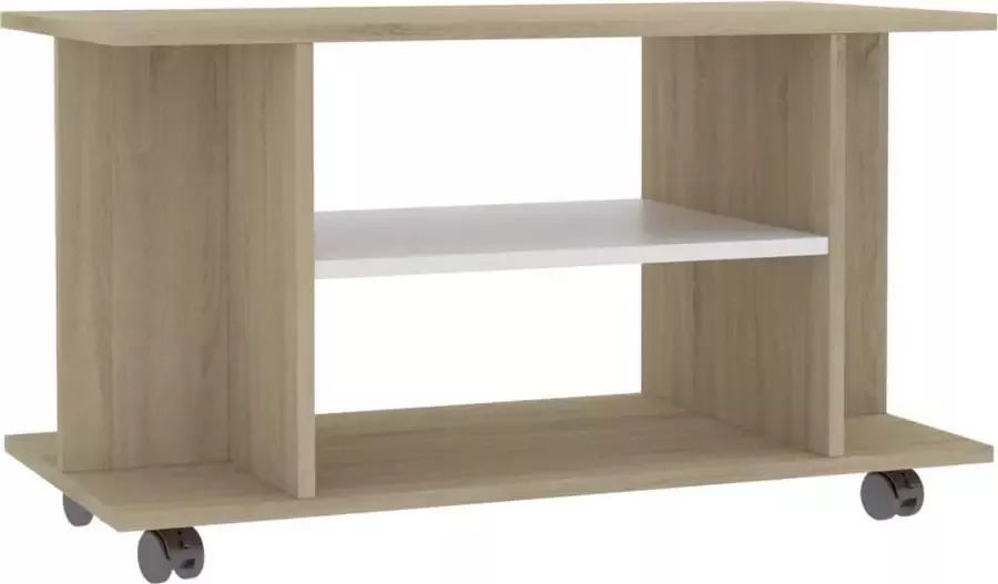 Maison Exclusive Tv-meubel met wieltjes 80x40x40 cm spaanplaat wit en sonoma