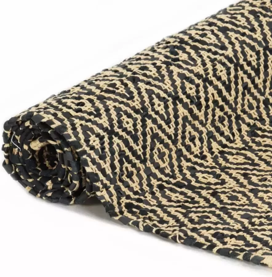 Maison Exclusive Vloerkleed cMaison Exclusive -ndi handgeweven 160x230 cm leer katoen zwart