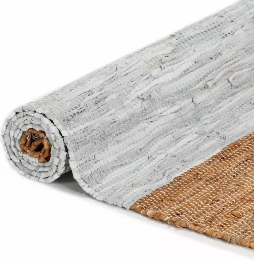 Maison Exclusive Vloerkleed cndi handgeweven 190x280 cm leer lichtgrijs en tan
