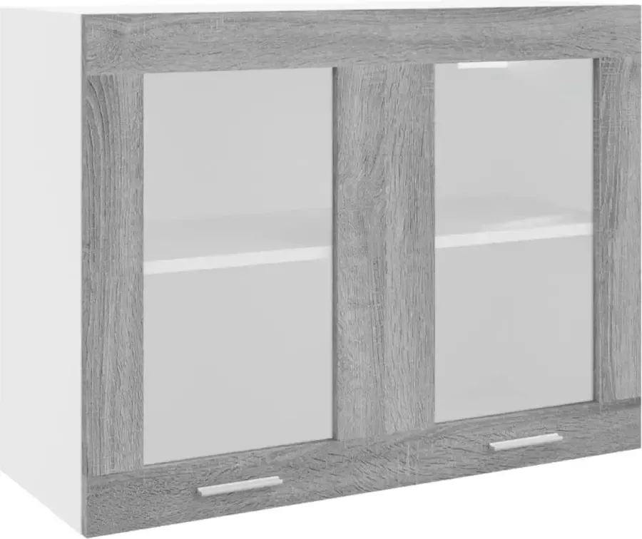 Maison Exclusive Wandkast hangend 80x31x60 cm glas en bewerkt hout grijs sonoma