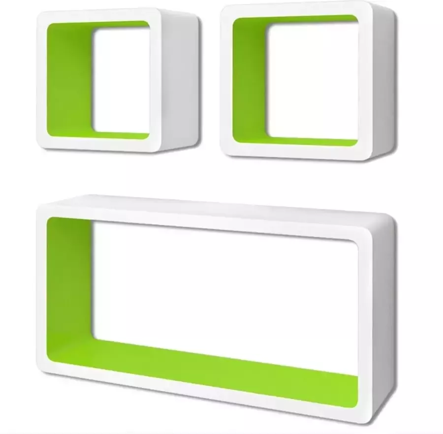 Maison Exclusive Wandplanken kubus 6 st wit en groen