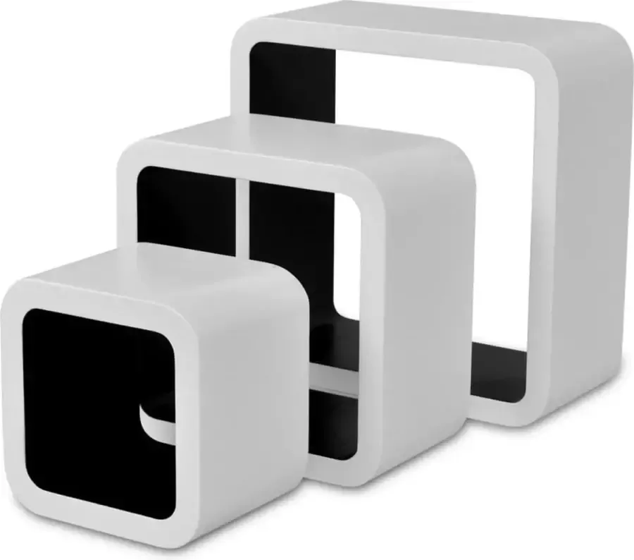 Maison Exclusive Wandplanken kubus 6 st wit en zwart