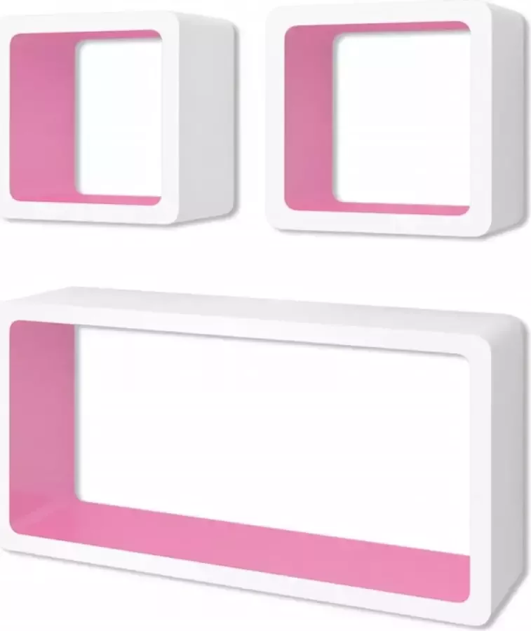 Maison Exclusive Wandplanken kubus MDF zwevend opbergruimte boeken dvd 3 st wit-roze