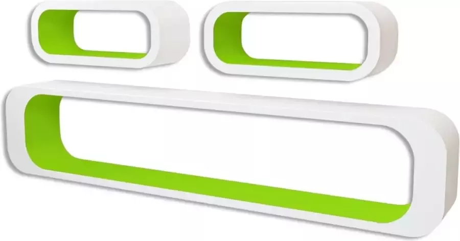 Maison Exclusive Wandplanken kubus MDF zwevend voor boeken dvd 3 st wit-groen