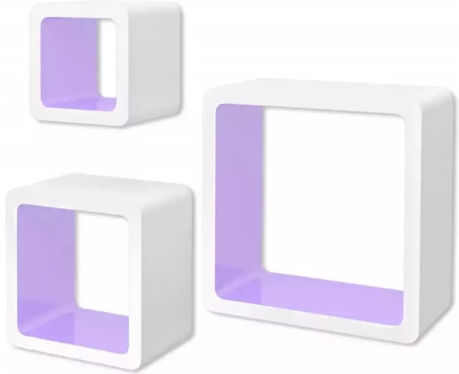 Maison Exclusive Wandplanken kubus MDF zwevend voor boeken dvd 3 st wit-paars