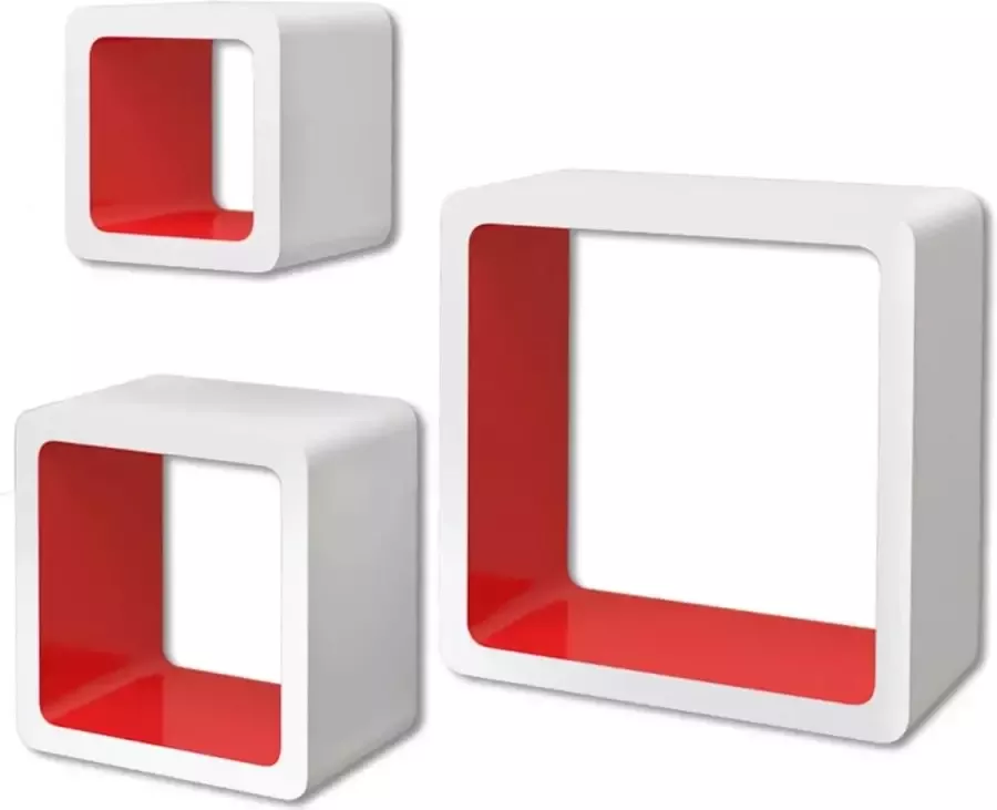 Maison Exclusive Wandplanken kubus MDF zwevend voor boeken dvd 3 st wit-rood