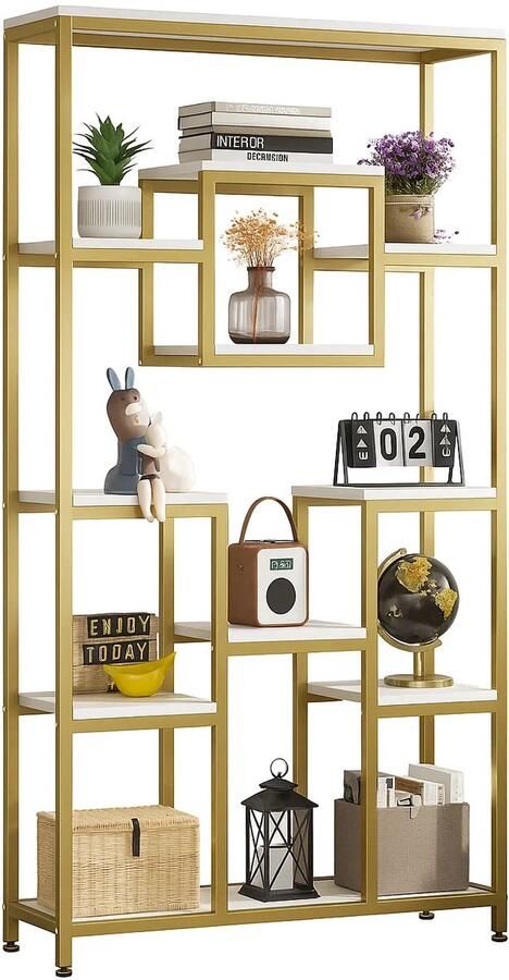 Maison Nordique Boekenkast Boekenrek Boekenkasten Kast 11 Lagen 90x35x180cm Marmerlook Stevig gebouwd Goud