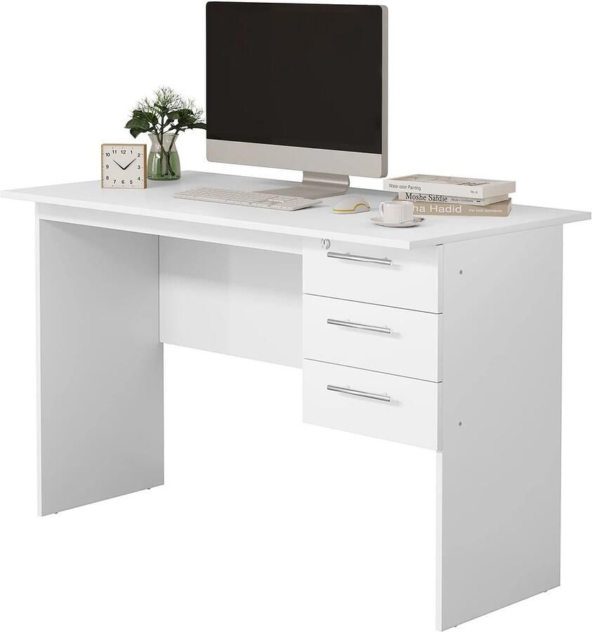 Maison Nordique Bureau Bureaus Wit bureau met 3 lades Met slot Studie Hobby 60x120x75cm Stevig Design Wit