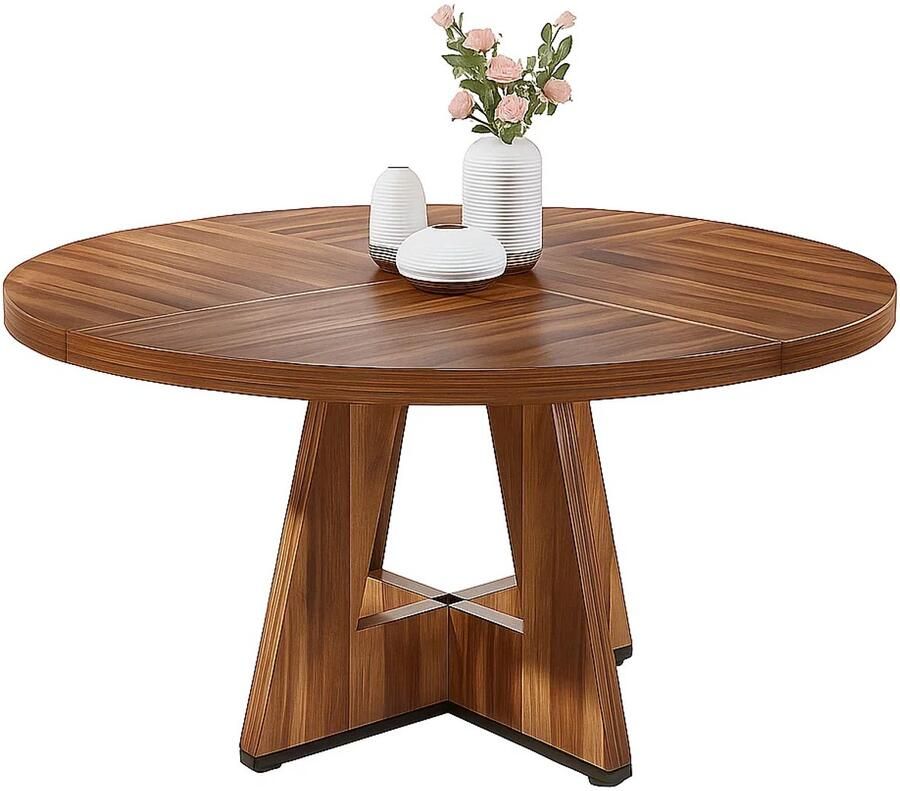 Maison Nordique Eettafel rond Eettafels Houtlook MDF Diameter 120cm MDF poten 4 stoelen Bruin