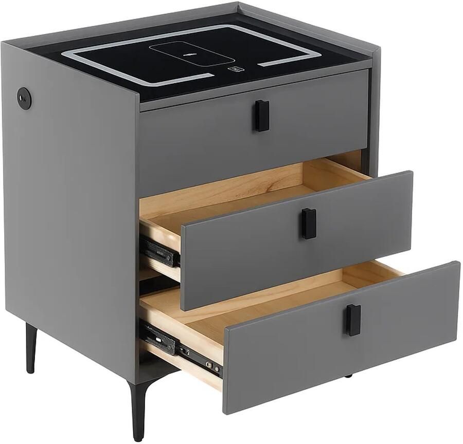 Maison Nordique Nachtkastje Nachtkastjes modern 40x50.5x60CM 3 Lades Led Draadloos opladen Grijs