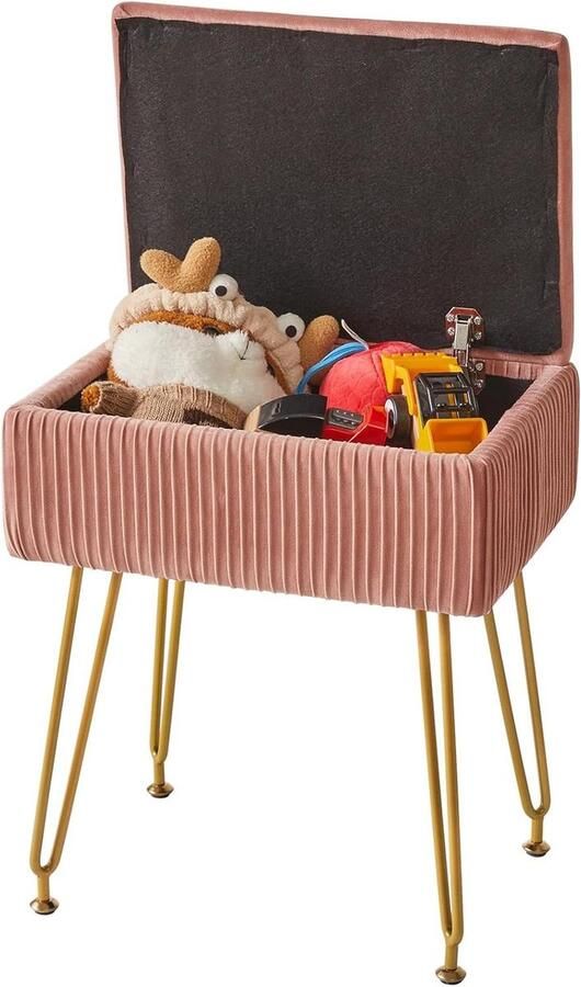 Make-up kruk met opbergruimte en fluwelen bekleding Moderne multifunctionele kruk Roze 40 x 29.5 x 48 cm