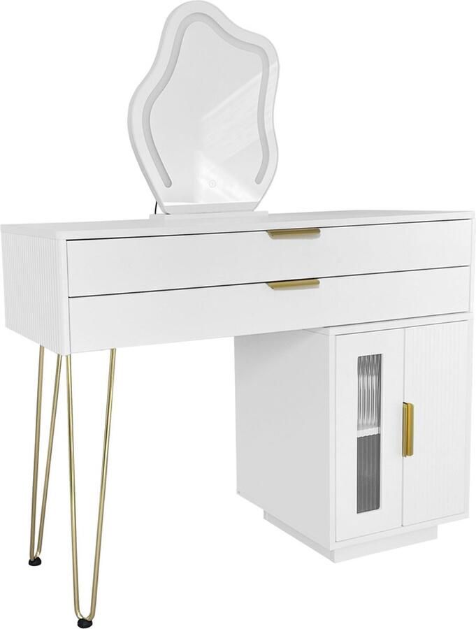 Zonder merk Gotagee Make-up tafel cosmetica tafel met LED-verlichte spiegel kaptafel bijzettafel