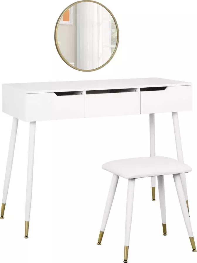 Make-up Tafel Kaptafel Met Spiegel Dressoir Luxe Kaptafel Slaapkamer Moderne look Met krukje Wit goud
