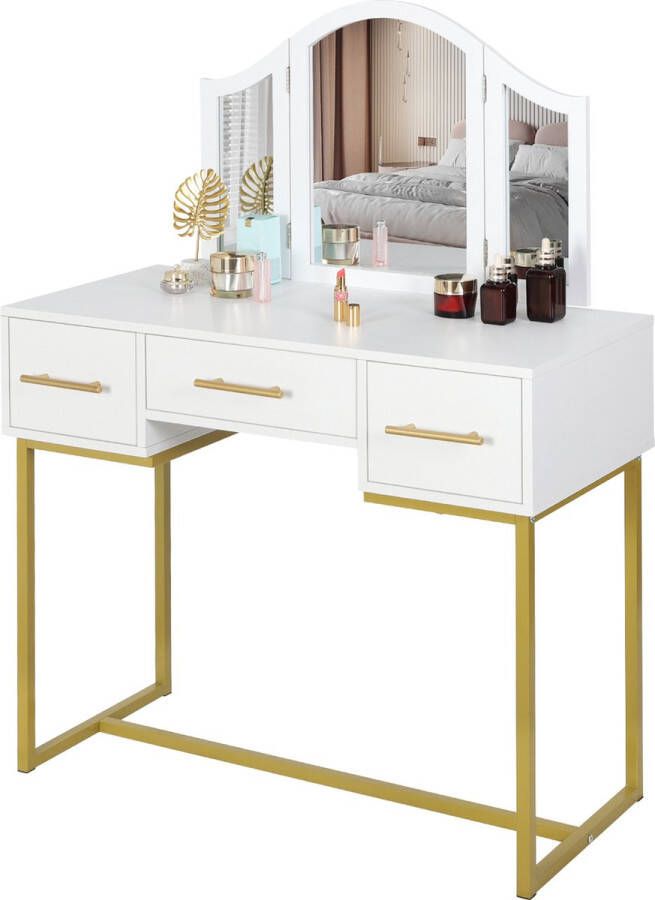 Make-up Tafel Kaptafel Met Spiegel Dressoir Luxe Kaptafel Slaapkamer Moderne look Wit