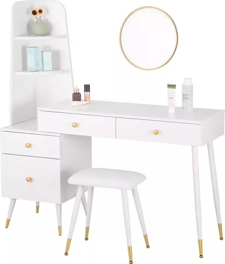 Make-up Tafel Kaptafel Met Spiegel Dressoir Luxe Kaptafel Slaapkamer Moderne look Wit Goud