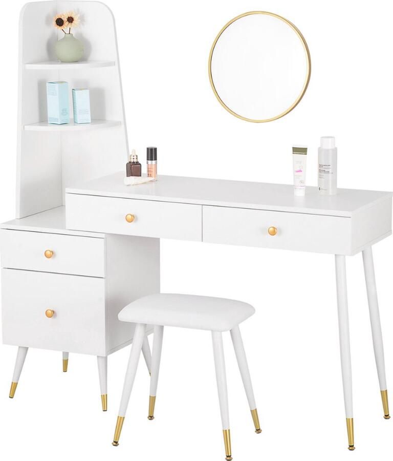 Make-up Tafel Kaptafel Met Spiegel Dressoir Luxe Kaptafel Slaapkamer Moderne look Wit Goud