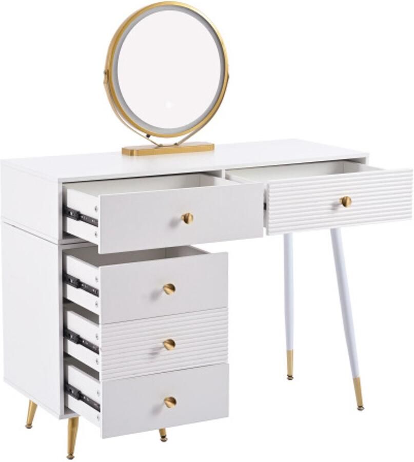 Make-up tafel kaptafel set met LED-verlichting en spiegel met verstelbare zijkast en uitschuifbaar ontwerp. B100 x H78 x D40 cm (zonder kruk)