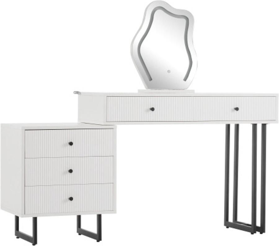 Make-up tafel kaptafel set met spiegel en verlichting uitschuifbaar tafelblad 3-kleurige LED-verlichting B100 x H76 x D40 cm (zonder kruk)
